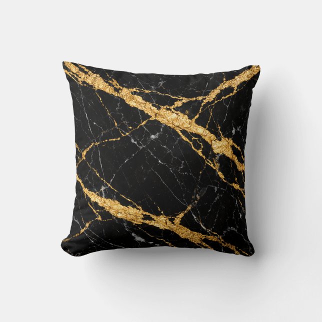 Cojín Decorativo Mármol Negro Dorado Patrón Luxe (Anverso)