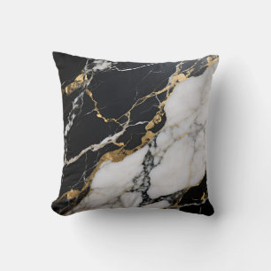 Cojín Decorativo Mármol Negro Dorado Venas Lujo Abstracto