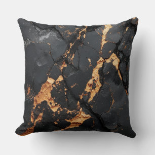 Cojín Decorativo Mármol Negro Elegante con Venas Doradas Arte Moder
