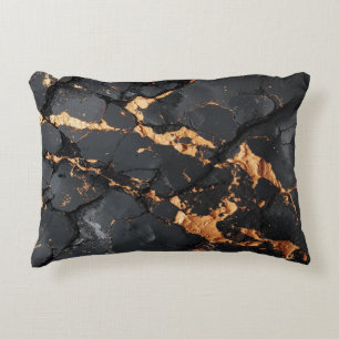 Cojín Decorativo Mármol Negro Elegante con Vetas Doradas Arte Moder
