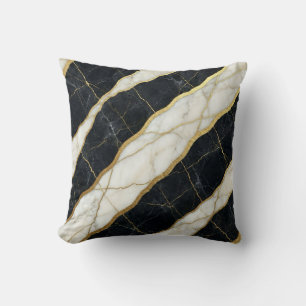 Cojín Decorativo Mármol Negro y Blanco + Lujo en Oro