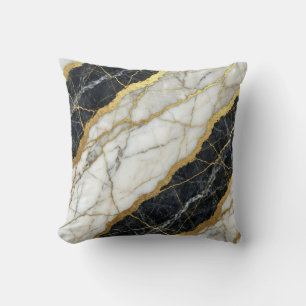 Cojín Decorativo Mármol Negro y Blanco + Lujo en Oro 