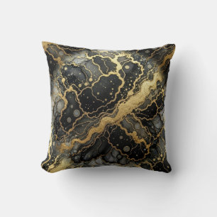 Cojín Decorativo Mármol Negro y Blanco + Lujo en Oro