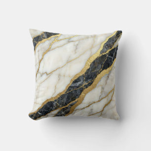 Cojín Decorativo Mármol Negro y Blanco + Lujo en Oro