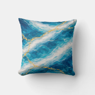 Cojín Decorativo Mármol Oceánico con Remolinos Blancos y Veteado Do