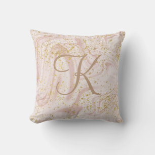 Cojín Decorativo Mármol rosa y blanco con remolino de brillo dorado