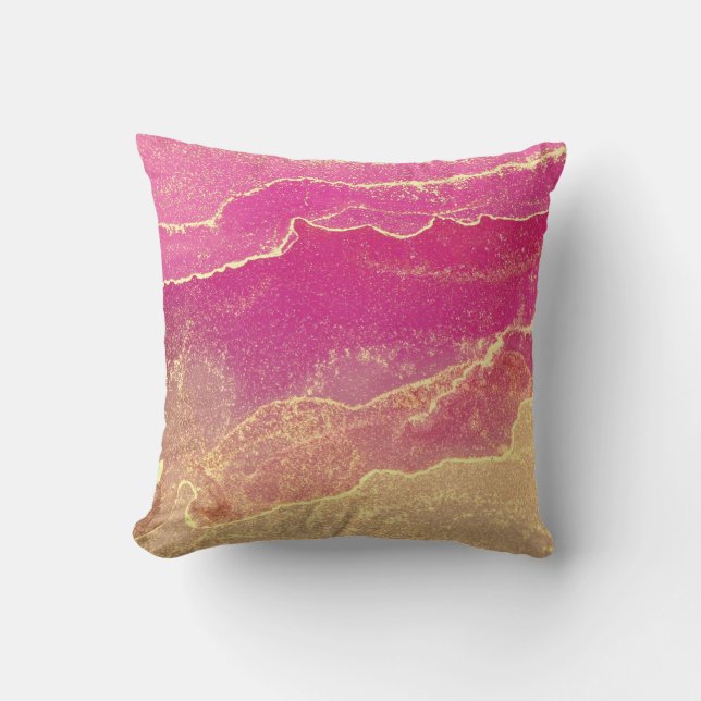 Cojín Decorativo Mármol rosa y dorado elegante (Anverso)