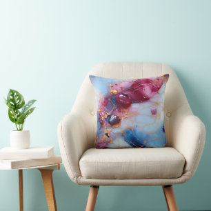 Cojín Decorativo Mármol Rosa y Zafiro con Vetas de Oro