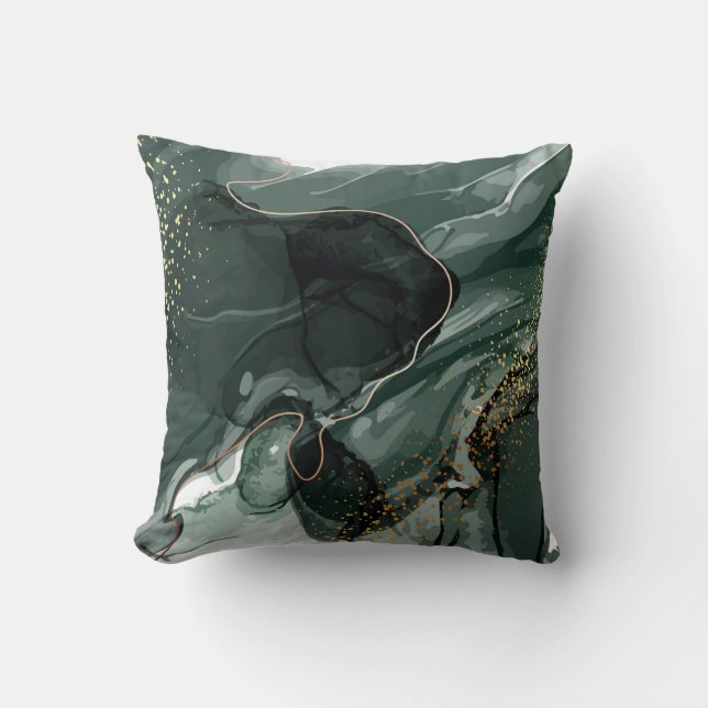 Cojín Decorativo Mármol verde esmeralda y oro, fondo de mármol (Anverso)