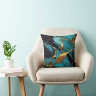 Cojín Decorativo Mármol Verde Teal Profundo con Venas Doradas Audac