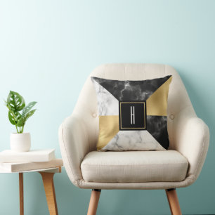 Cojín Decorativo Mármol y oro moderno monogramado