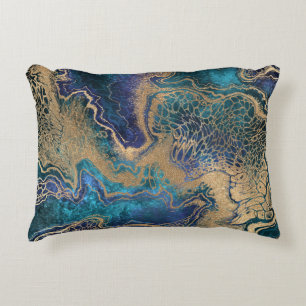 Cojín Decorativo Mármoles de oro azul: fondo abstracto.