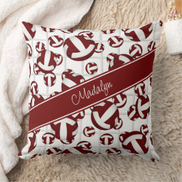 Cojín Decorativo maroon blanco giratorio patrón de voleibol acento