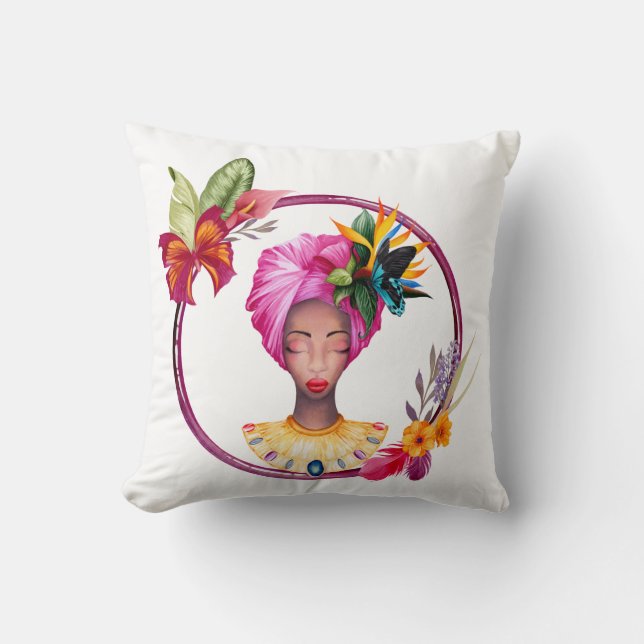 Cojín decorativo Maroon de la mujer africana (Anverso)