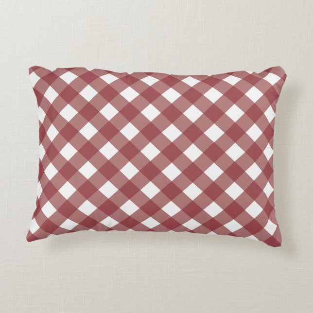 Cojín Decorativo Maroon Gingham Print Accent Pillow (Reverso)