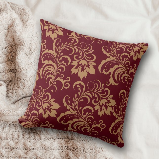 Cojín Decorativo Maroon Gold Floral Swirl (Subido por el creador)