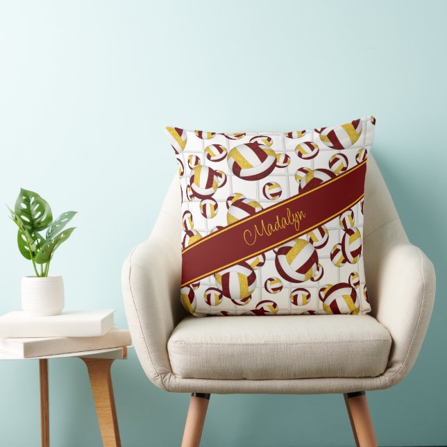 Cojín Decorativo maroon oro giraiña patrón de voleibol acento neto (Silla)