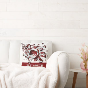 Cojín Decorativo maroon white sports room chicas baloncesto estrell