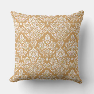 Cojín Decorativo Marrón Carmel trendy y patrón de damasco blanco