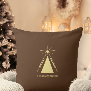 Cojín Decorativo Marrón Chocolate Cálido Árbol de Navidad Geométric