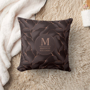 Cojín Decorativo Marrón Chocolate & Rosa Dorado Patrón de Onda Abst
