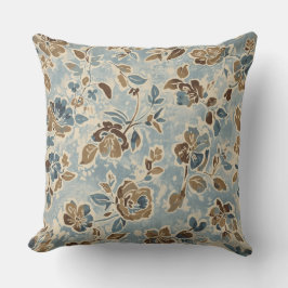 Cojín Decorativo Marrón Floral de Cabaña Azul Claro