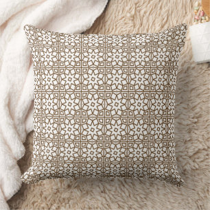 Cojín Decorativo Marrón Geométrico Vintage Estrella Lattice Marroqu