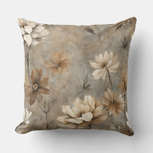 Cojín Decorativo Marrón Gris Beige Floral Terroso Neutral