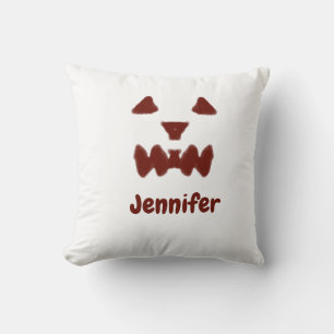 Cojín Decorativo Marrón Halloween cara temible otoño añadir nombre 