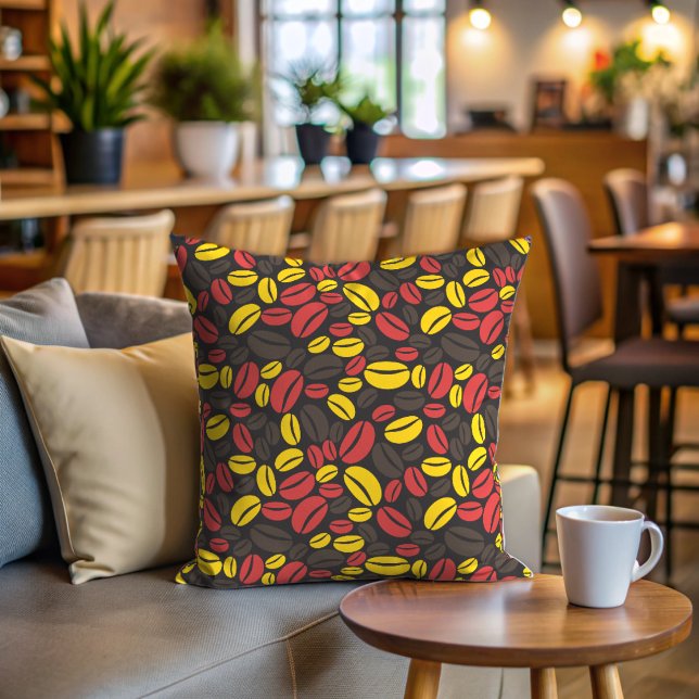 Cojín Decorativo Marrón marrón y café rojo lindo (Coffee bean pattern throw pillow)
