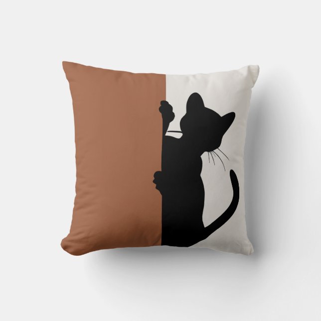 Cojín Decorativo Marrón moderno de roya de gato mínimo de peeking (Anverso)
