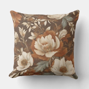 Cojín Decorativo Marrón Naranja Azul Crema Floral
