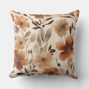 Cojín Decorativo Marrón Naranja Oxidado Beige Floral Acuarela