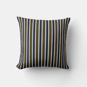Cojín Decorativo Marrón oliva y rayas verticales navy sobre taupe