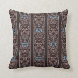 Cojín Decorativo Marrón oscuro con la raya azul de las flores