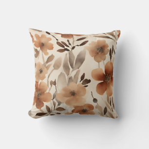Cojín Decorativo Marrón Oxidado Beige Floral Acuarela