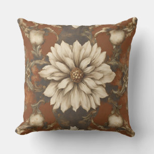 Cojín Decorativo Marrón óxido Crema Floral Barroco