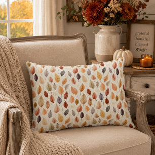 Cojín Decorativo Marrón Óxido Crema Gris Hojas de Otoño Modernas Gr
