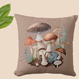 Cojín Decorativo Marrón Terroso Verde Bosque Hongo Bonito Rústico