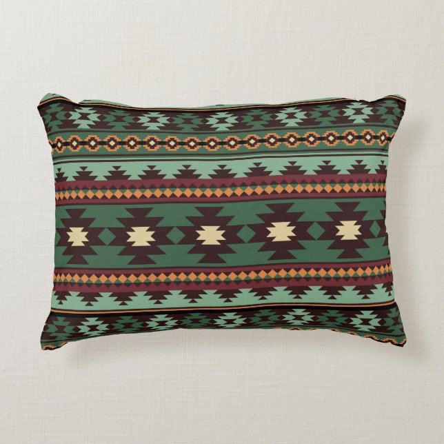Cojín Decorativo Marrón verde tribal del suroeste (Anverso)