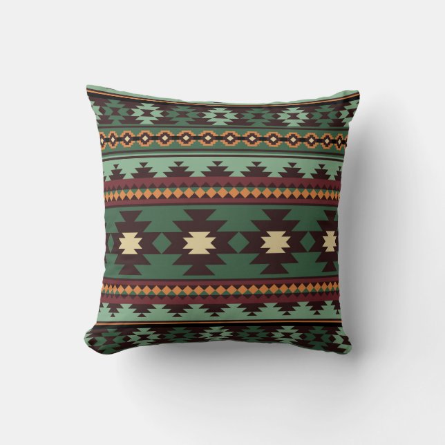 Cojín Decorativo Marrón verde tribal del suroeste (Anverso)