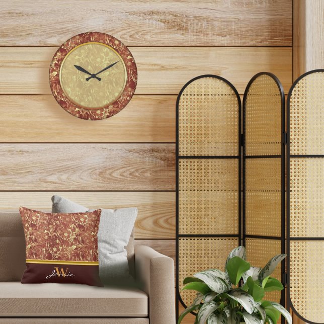 Cojín Decorativo Marrón Woodsy Resumen Cosmos Gold Trim Monograma (Subido por el creador)