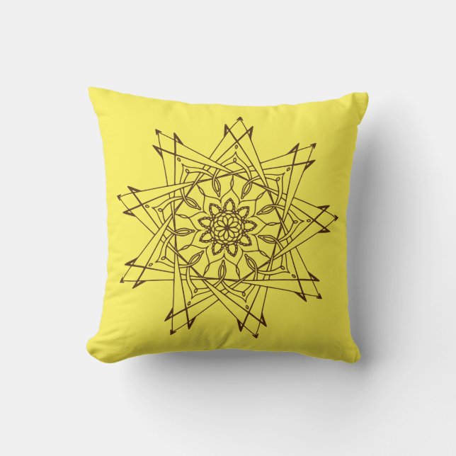 Cojín decorativo marrón y amarillo agudo Mandala (Anverso)
