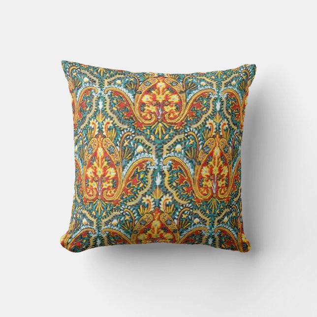 Cojín Decorativo Marroquí Paisley en azul de la aguamarina y (Anverso)