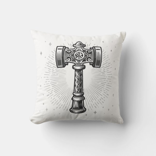 Cojín Decorativo Martillo de Thor Mjolnir blanco y negro (Anverso)