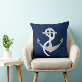 Cojín Decorativo Martime moderno marinero náutico azul y plateado