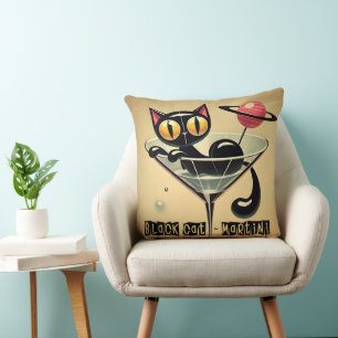 Cojín Decorativo Martini de gato negro de la era espacial futurista