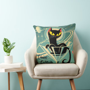 Cojín Decorativo Martini de gato negro de la era espacial futurista