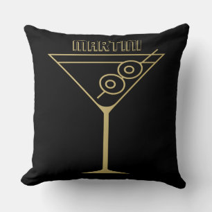Cojín Decorativo Martini de oliva dorado modernista de mediados de 