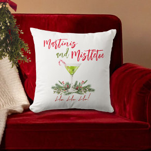 Cojín Decorativo Martinis y Muérdago Fiesta de Cóctel Navideño